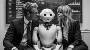 Insurance employees and AI robot